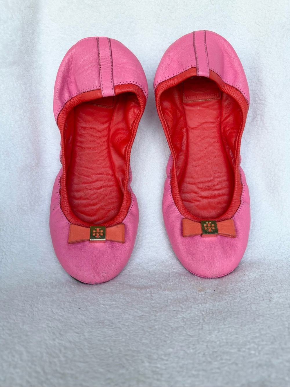 Tory Burch Pink Orange Ballet Leather Flats Shoes US 8
